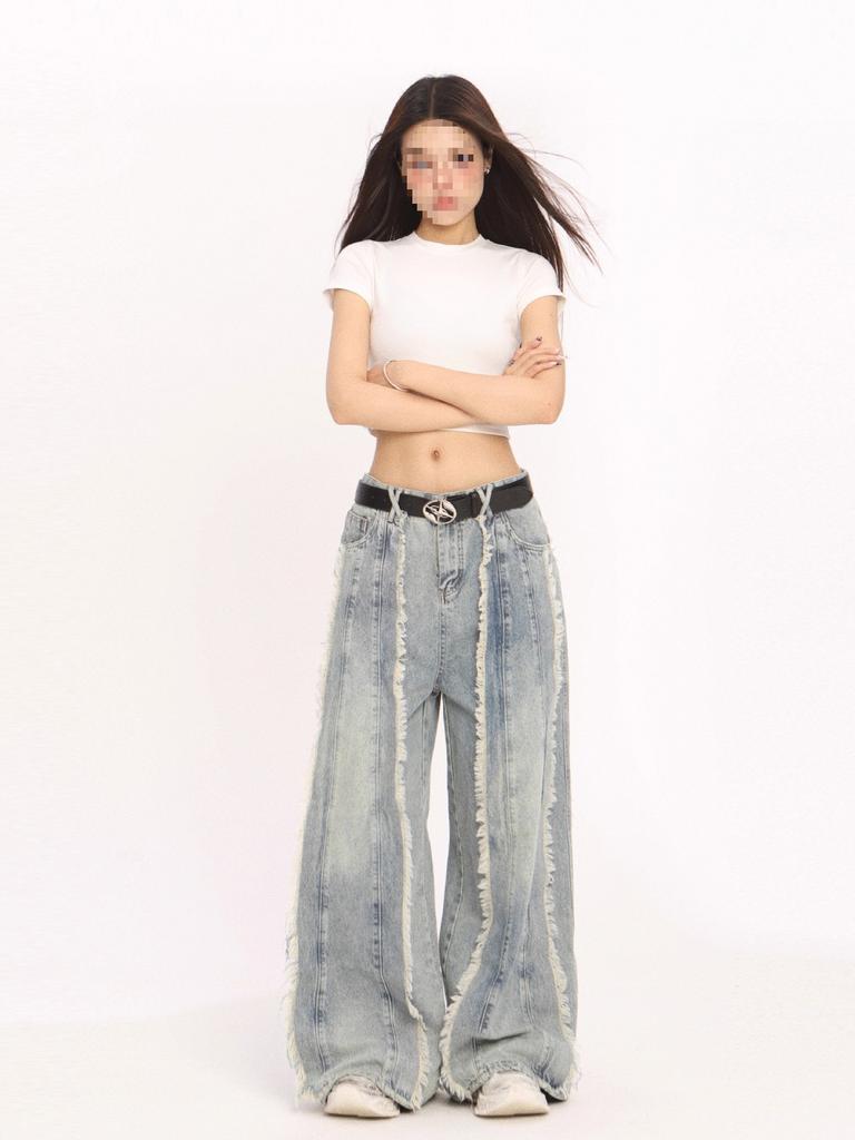 Unisex Grunge Y2K Streetwear Gewaschene Blaue Baggy Gestapelte Jeanshosen Herren Designer Kleidung Weiter Bein Damen Lockere Jeanshosen