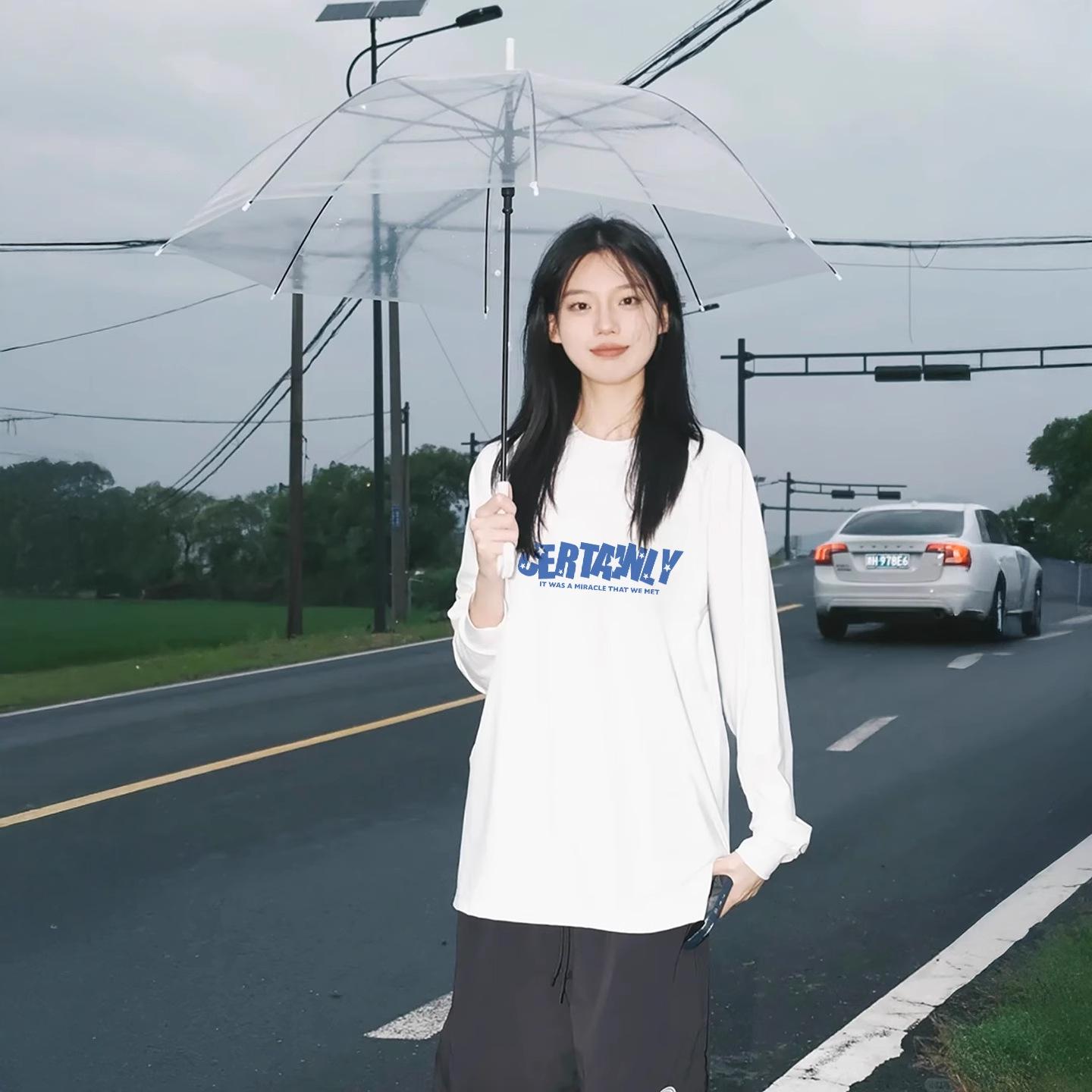 

White Cotton Women s Long Sleeve T-Shirt, Blue Letter Korean Style, Early Autumn Niche Design, Loose Fit, Slimming Top XXL