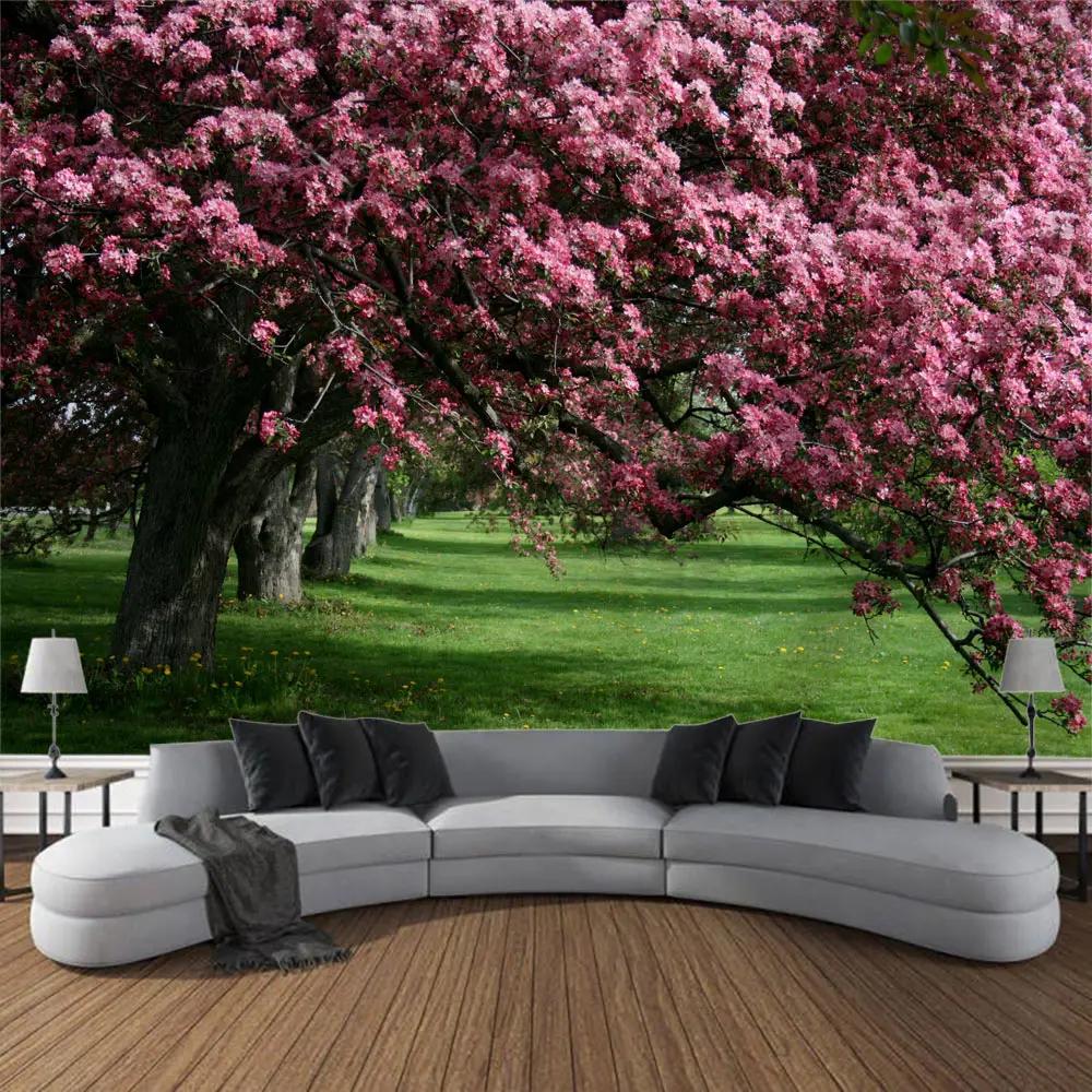 Cherry Blossom Landscape Printing Tapestry Home Wall Hanging Living Room Large Fabric    Decoration