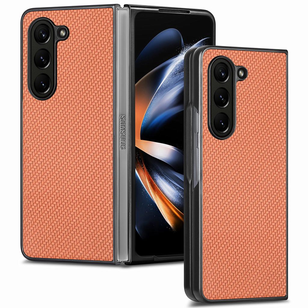 For Samsung Galaxy Z Fold6 5G Case Carbon Fiber Texture Leather Back Cover Anti-Slip