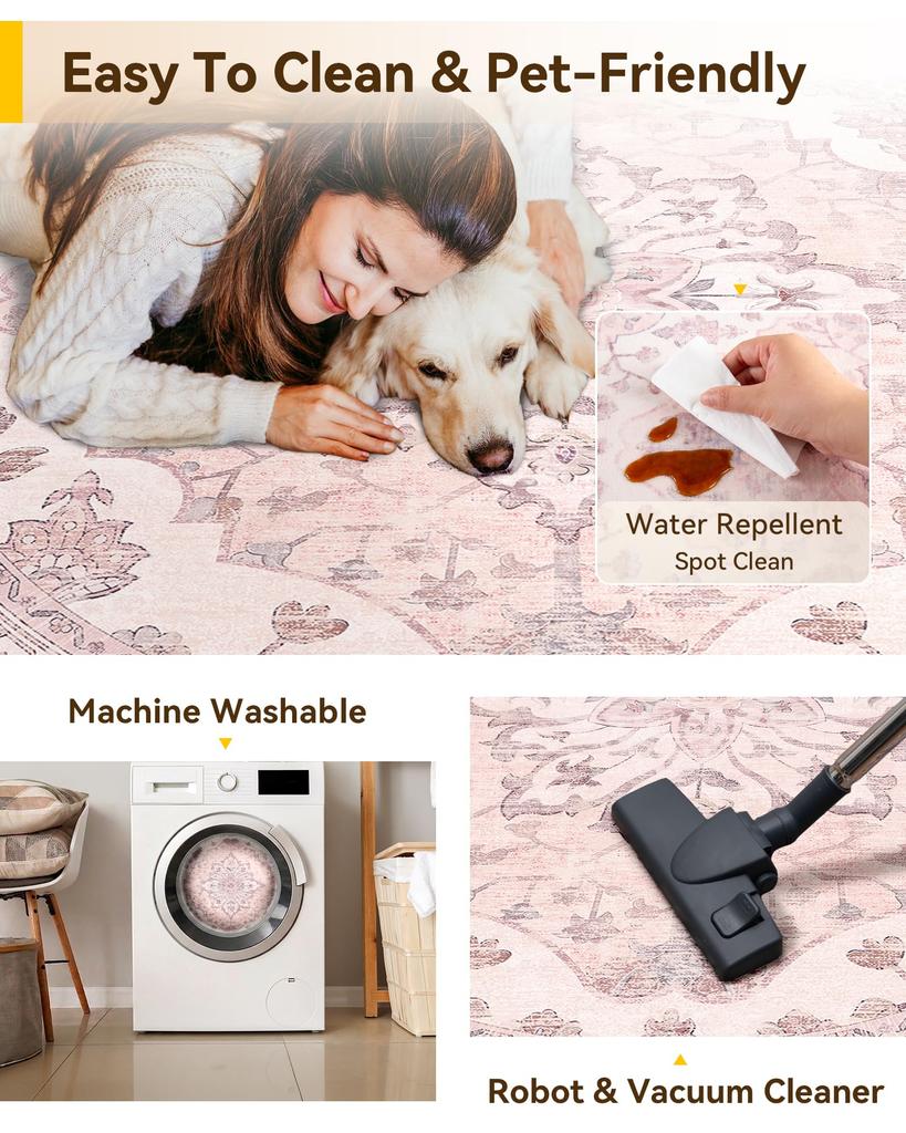 5ft Washable Non Slip Carpet Powder Grey Vintage Antique Floral Badge for Living Room Bedroom Dining Room