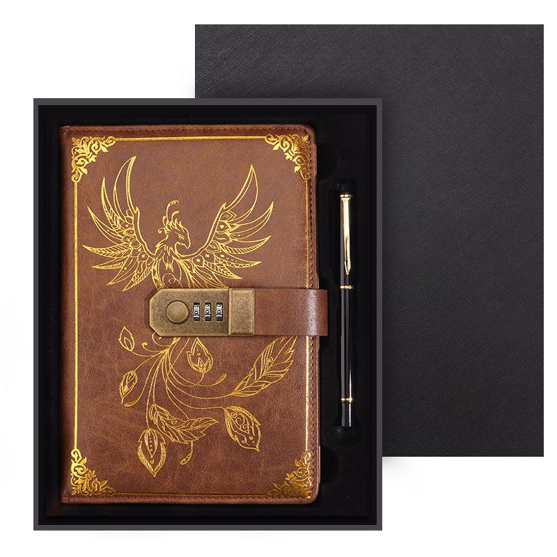 Zestaw notesu A5 w stylu retro z hasłem w pudełku prezentowym: Dziennik spotkań biznesowych z możliwością personalizacji logo.