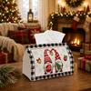 1pc Nordic Folklore Tissue Box - Gnome Couple Plaid Border Napkin Storage Box, Suitable for Rolls/facial Tissues/single Sheets,available for Christmas
