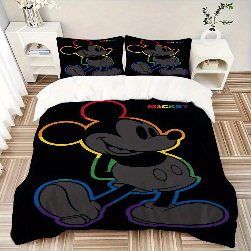 3pcs Happy Colorful Mickey Quilt Set Soft and Comfortable Bedroom, Guest Room and Dorm Decor Bedding Set F041