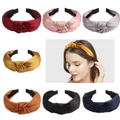 Sommer Satin Stirnband Damen Knoten Haarreif Uni Mode Haar Stirnbänder Stoff Breit Haarspange Frau Büro Haaraccessoires