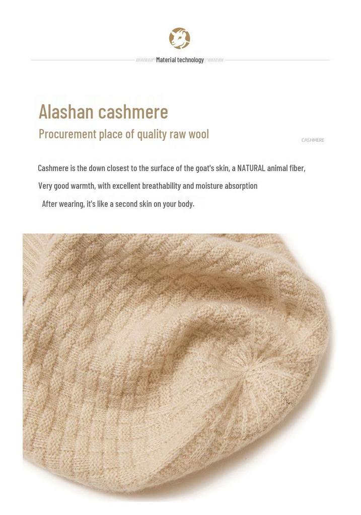 Unisex 100% Pure Cashmere Knitted Hat for Autumn and Winter - Classic, Versatile, and Warm