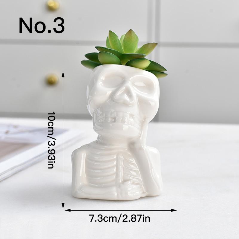 Creative Skull Flower Pot Succulent Pot Ceramic Planter Home Decor Halloween Ornament Bonsai Plant Pot Garden Decoration