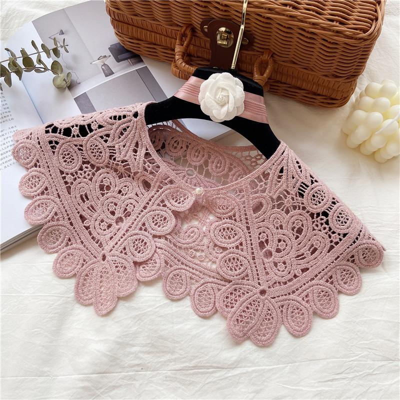 Vintage Shawl O-Neck Doll Fake Collar Shirt Women Hollow Crochet Lace False Collar Detachable Woman Half Shirt Faux  Col