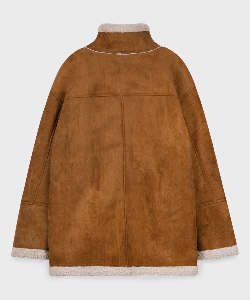 Place Studio Wende Lammfell Übergröße Mustang Jacke Wildleder [Braun]