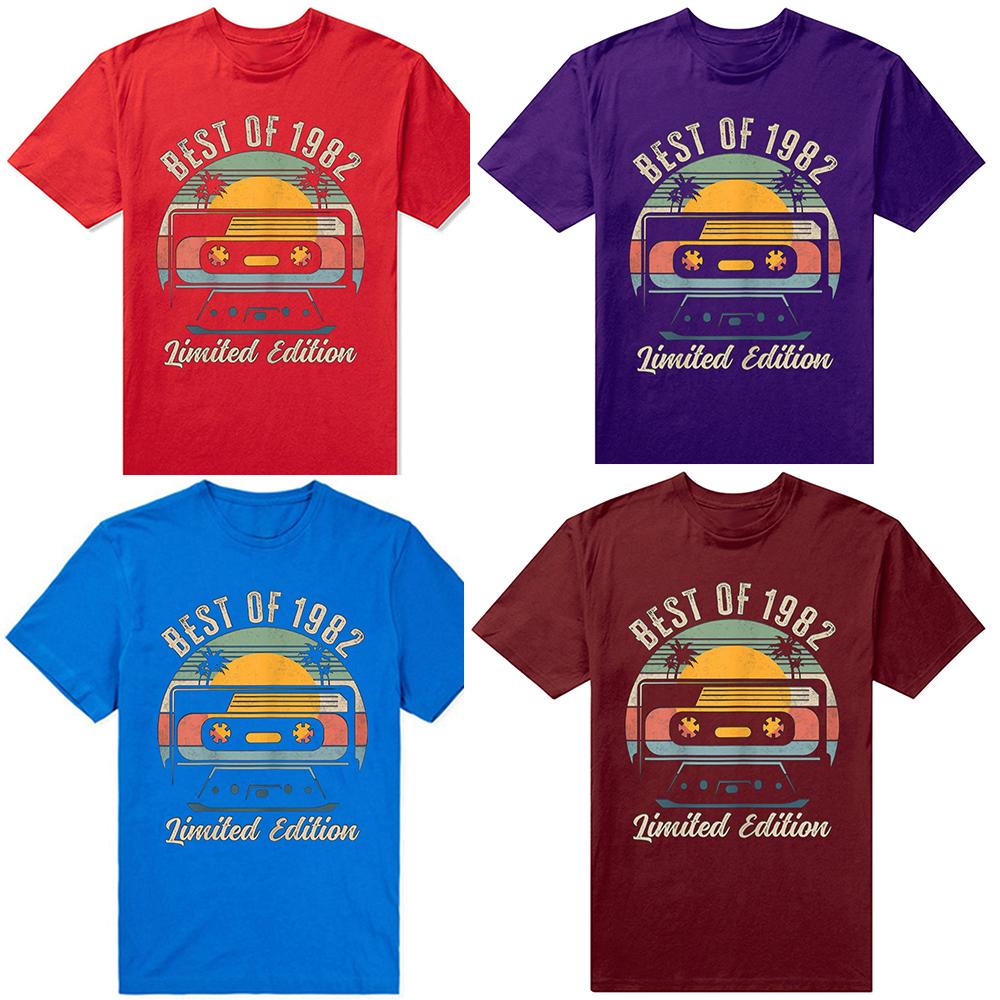 Funny Vintage 43th Birthday Gift Best of 1982 T Shirts Cotton Short Sleeve Gifts Mens Clothing Casual Loose Oversized T Shirt