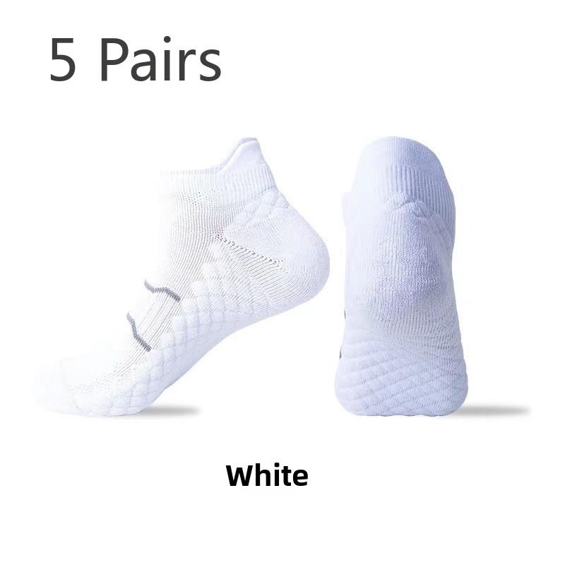

5 Pairs Men and Women Four Season Massage Bottom Professional Sport Solid Color Boat Socks L білий