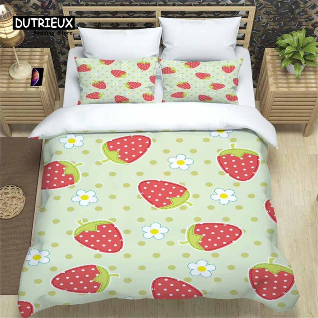 Summer Tropical Fruit Bedding Set Cartoon Fruits Orange Lemon Print Duvet Cover Microfiber Double Comforter Cover Bedroom Decor