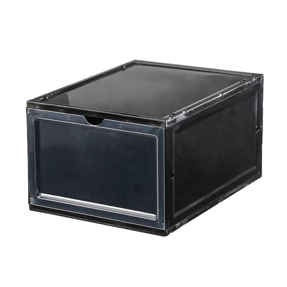 

1 шт. Прозрачный пластиковый контейнер для хранения обуви с магнитной крышкой, многоцелевой, пылезащитный, штабелируемый, коробки для обуви для дома чёрный