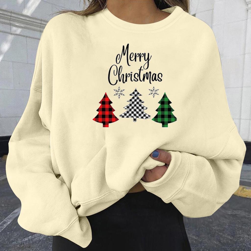Fashion Women's  Christmas  And Winter Casual Round Neck Printed Long Sleeve Top