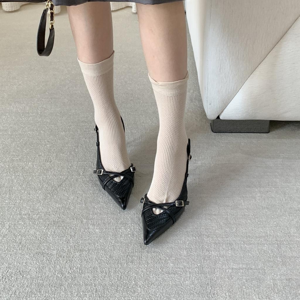 French Temperament Commuter Sandals Women'S Spring And Summer Versatile Pointed Stiletto One-Word Buckle High Heels