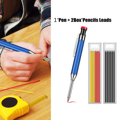 Metal Solid Carpenter Pencil Long Nosed Deep Hole Mechanical Pencil Marker Marking Tool with Built-in Sharpener Kit