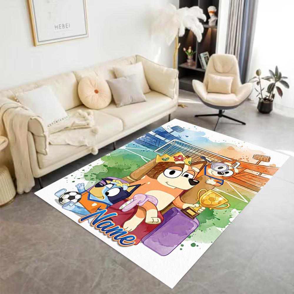 Football Fun Bluey Customize Your Name Area Rug Design for Hallway Bedrooms Entryway Study room Antislip Carpet Anime Office Decor Wedding Party Gift