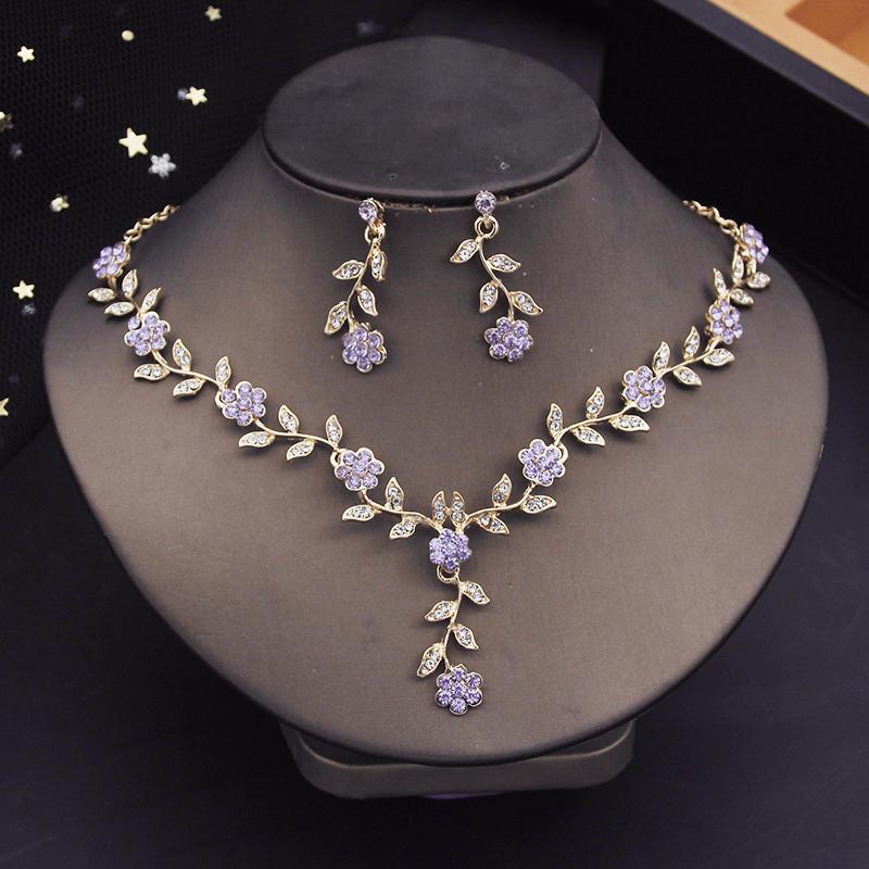 Gorgeous Crystal Flower Tiaras Bridal Jewelry Sets for Women Crown Choker Necklace Sets Wedding Bride Jewelry Set Accessory