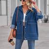 Loose Casual Denim Jacket Long Sleeve Drop Shoulder Coat Turn Down Collar Button Up Outwear