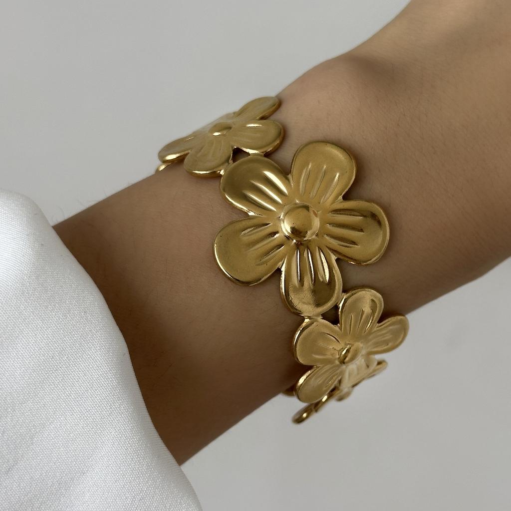 Stainless Steel Versatile Gold Irregular Hollow Wide Version Jewelry Women