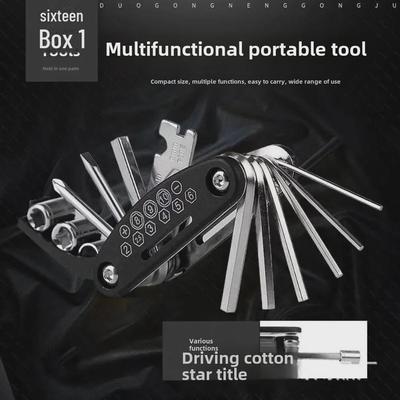 16-in-1 Multifunctional Foldable Bicycle Repair Tool: Portable Screwdriver & Hexagon Wrench Set.