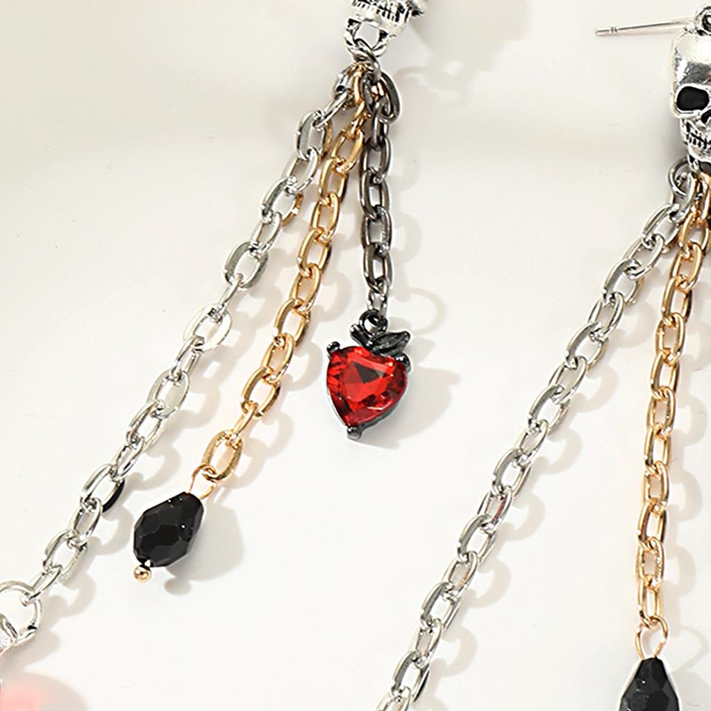 Cross-border new Halloween jewelry earrings, punk style, dark skull, hand claws, ruby tassels, pendant earrings