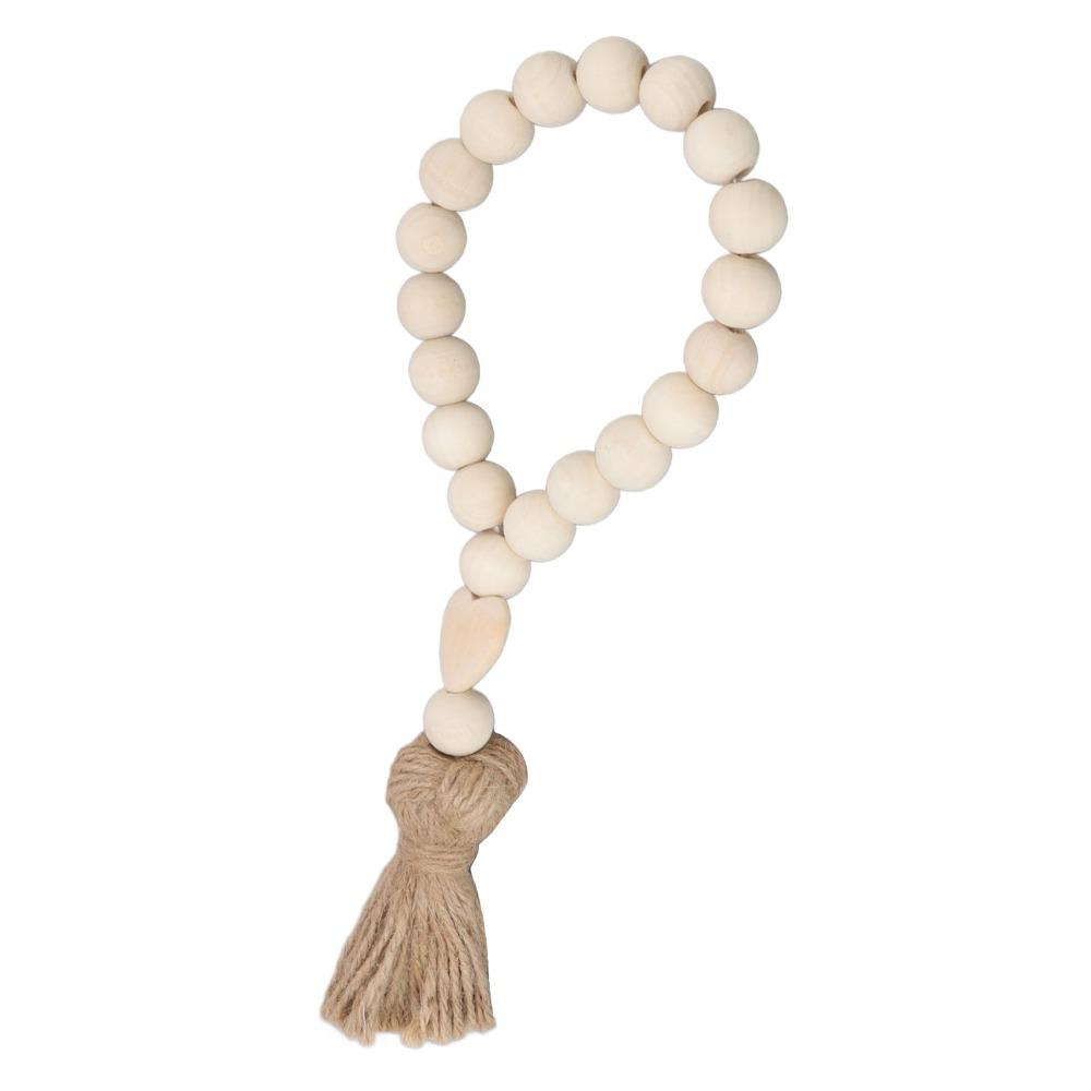 Light Brown Farmhouse Wooden Bead Strand Hanging Tassel Bead Ornament Seasonal Tree Display Strand