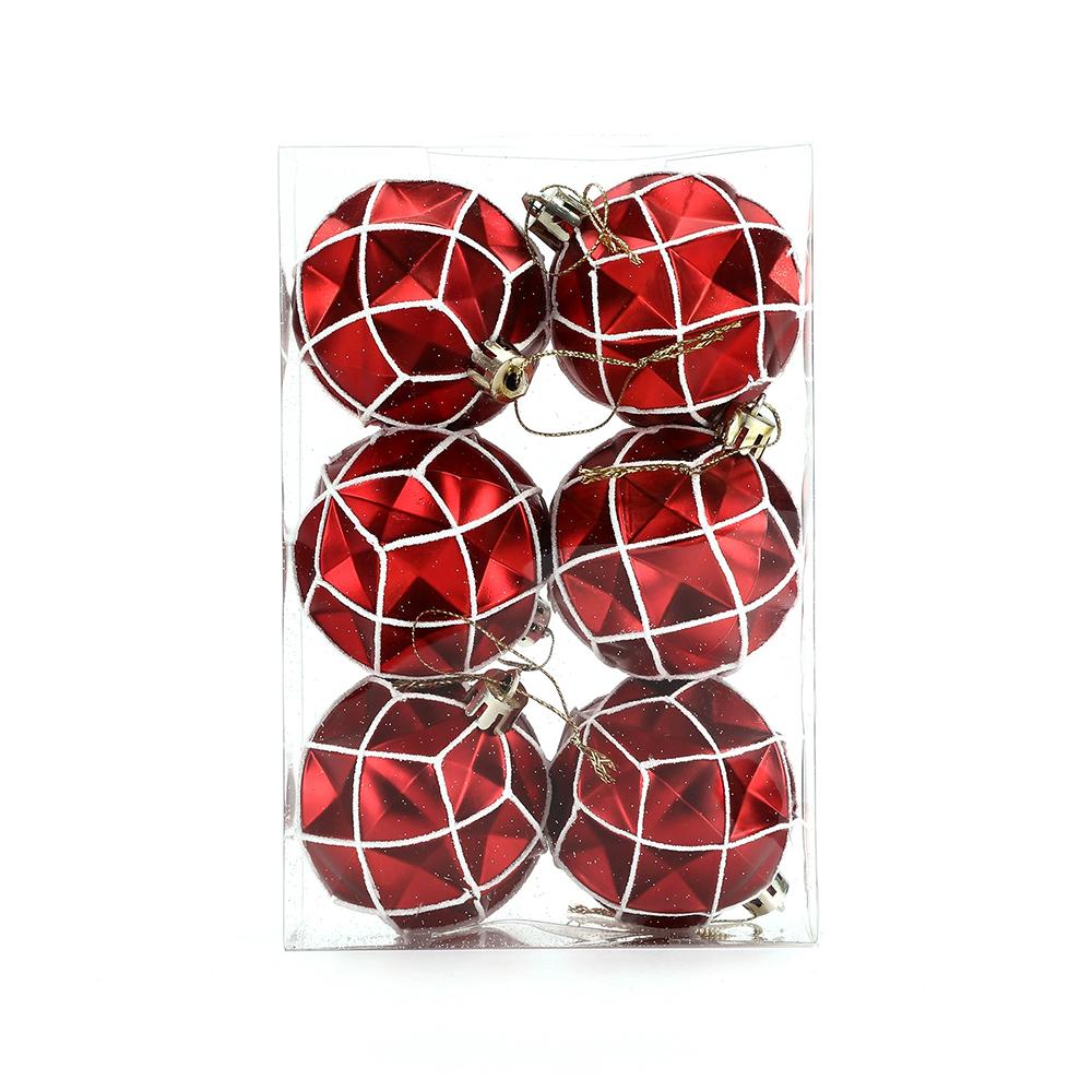 6Pcs 6CM Christmas Glitter Ornament Balls Plastic Red Christmas Ball Pendants Hanging Gold Christmas Tree Decoration for Home