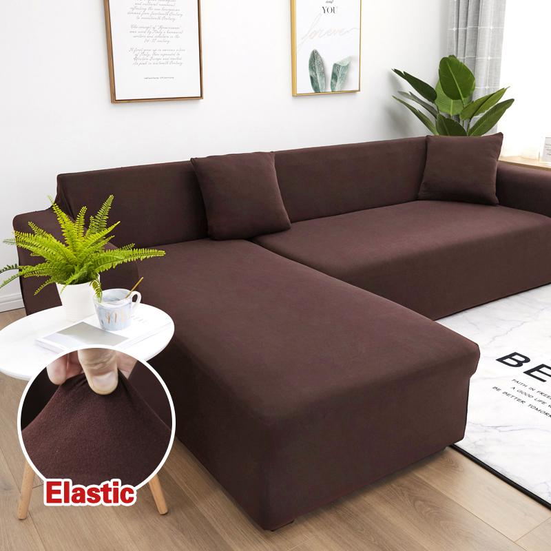 Solid Color Corner Sofa Cover Elastic Thin Fabric Sofa Covers for Living Room Pets L shape Sofa Need Order 2 pieces Slipcover