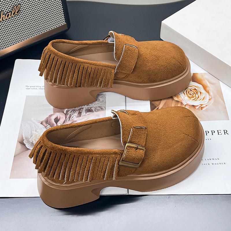 

Модные лоферы Милые слипоны для женщин 2025 Новые весенне-осенние туфли на толстой подошве с увеличением высоты 35 коричневый