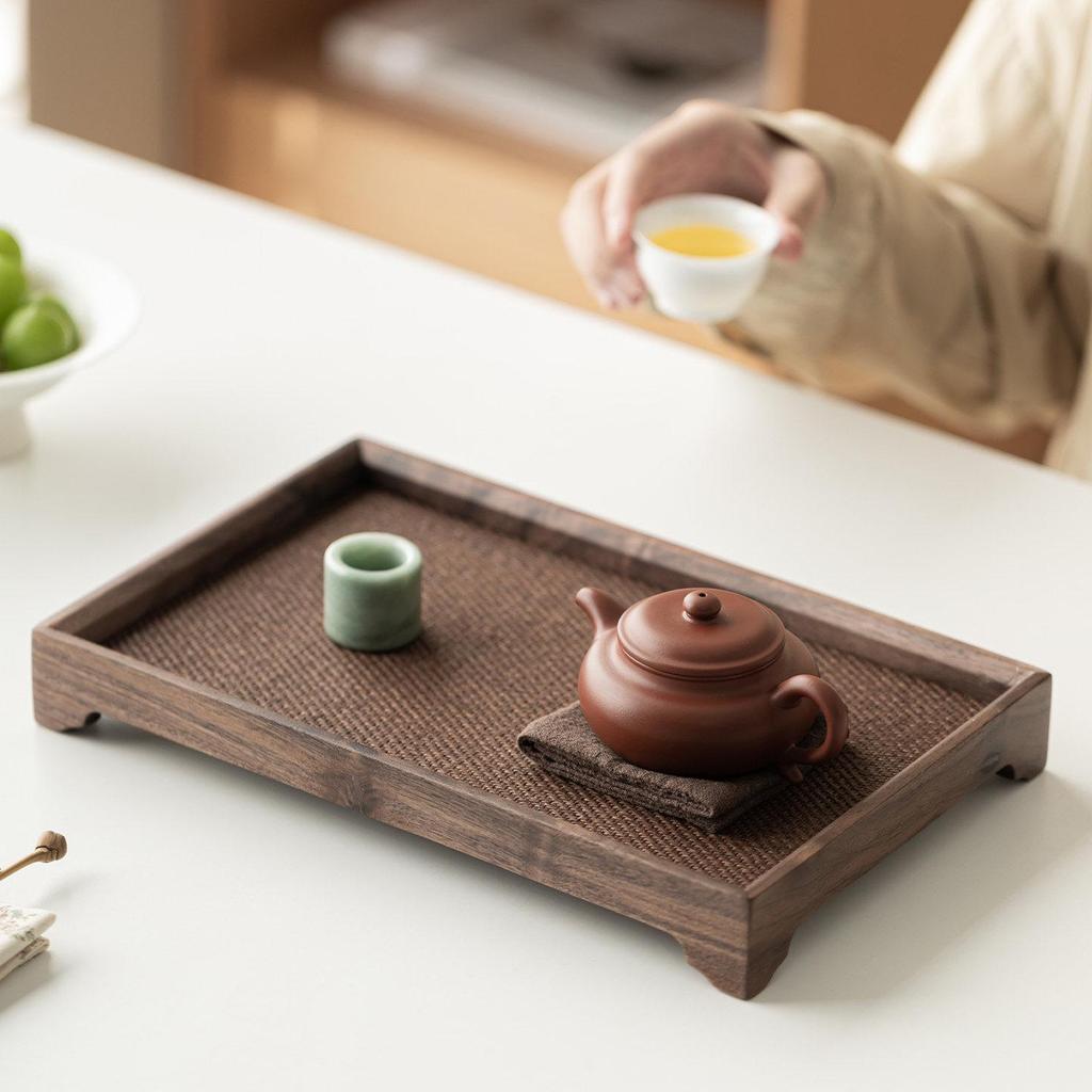 Light Luxury Chinese Walnut Wood Tray: Retro Dinner Plate, Fruit Bowl, Tea Tray, Coaster, Tea Set Accessory
