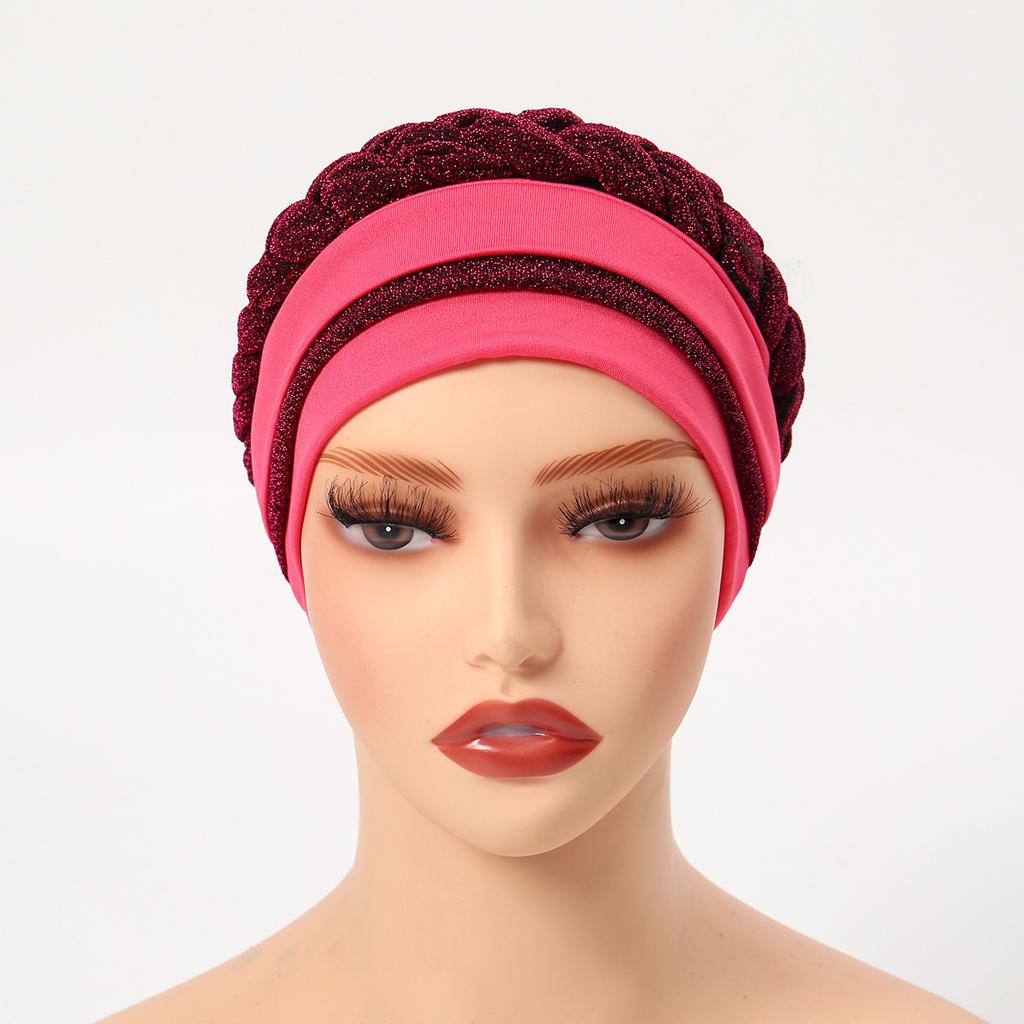Glitter Pleated Turban Cap for Women Head Wraps Muslim Headscarf Hat Turbante Mujer African Headpiece