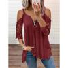 Off Shoulder Women Lace Blouse Summer Hollow Out Shirt Half Sleeve Zipper Casual Elegant V Neck Loose T Shirt