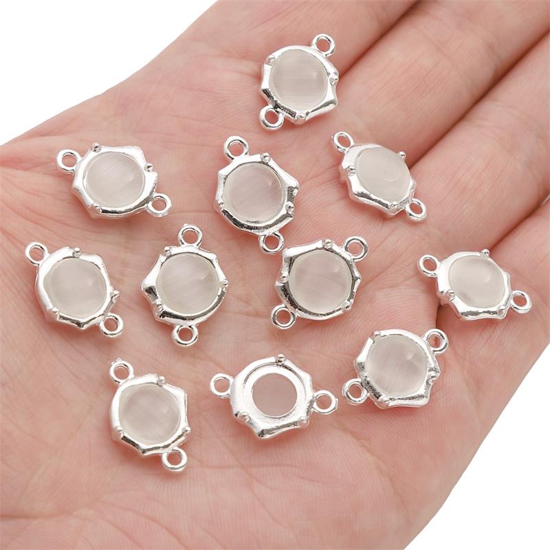 1pc/bag 12x17.5mm Alloy Cat Eye Stone Double Hanging Hole Pendant DIY Bracelet Necklace Earrings Jewelry Accessories