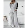 Women Ribbed Knit 2 Piece Outfit Half Zip Long Sleeve Top And Wide Leg Pants Set