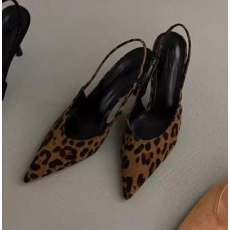 Fashion Summer New Style Luxury Leopard High Heel Women Sandals Fashionable Pointed Toe Shoes Design Style Banquet Party Sandals Shoes