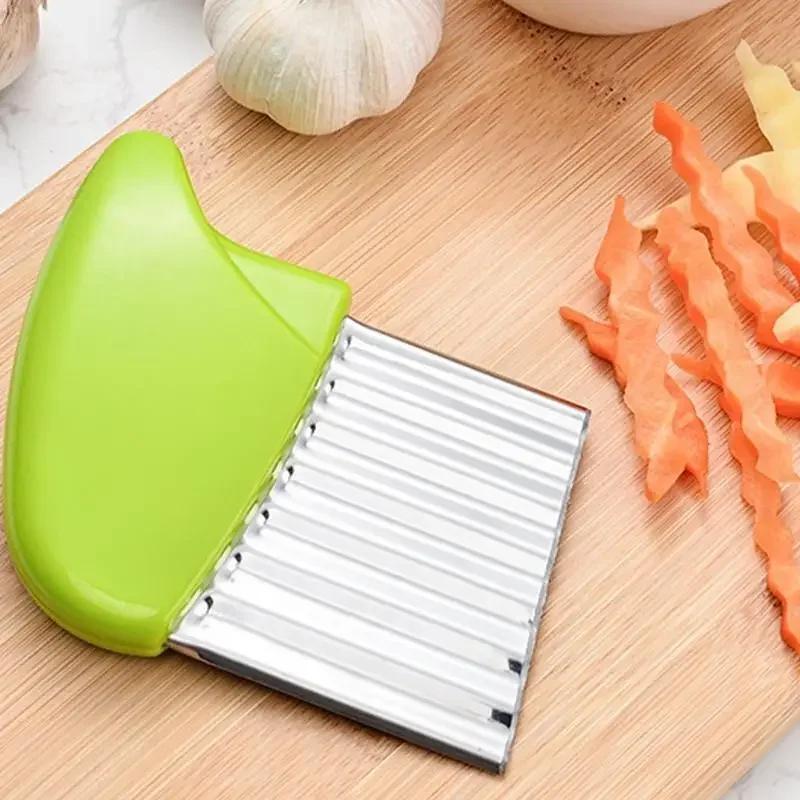 Stainless Steel Potato Chip Slicer Cutter Vegetable Fruit Corrugated Wavy Knife French Fries Kitchen Gadget