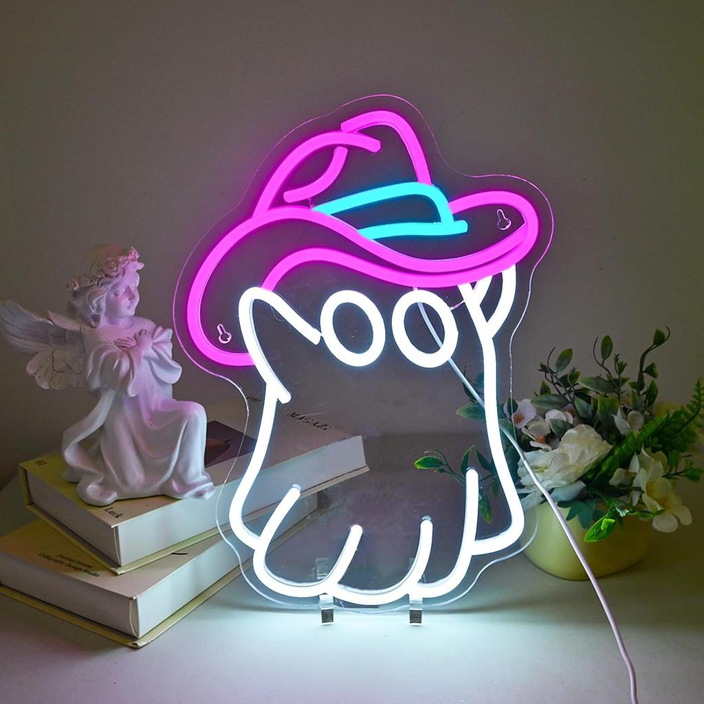 Halloween Window Lights Cowboy Hat Ghost Neon Halloween Sign Led Sign Neon Signs For Wall Decor Light Up Bedroom Party Gifts