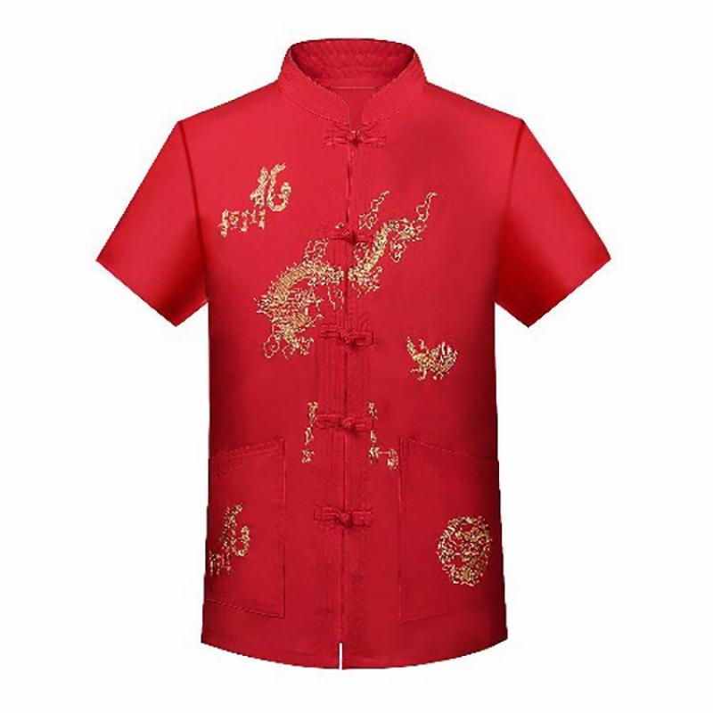 Traditional Chinese Style High Quality 2 IN 1 Tang Suit 2 Patterns Embroidery Dragon Hanfu Blouse Wu Tang Suit Men Kung Fu T Shirts Tops Jackey