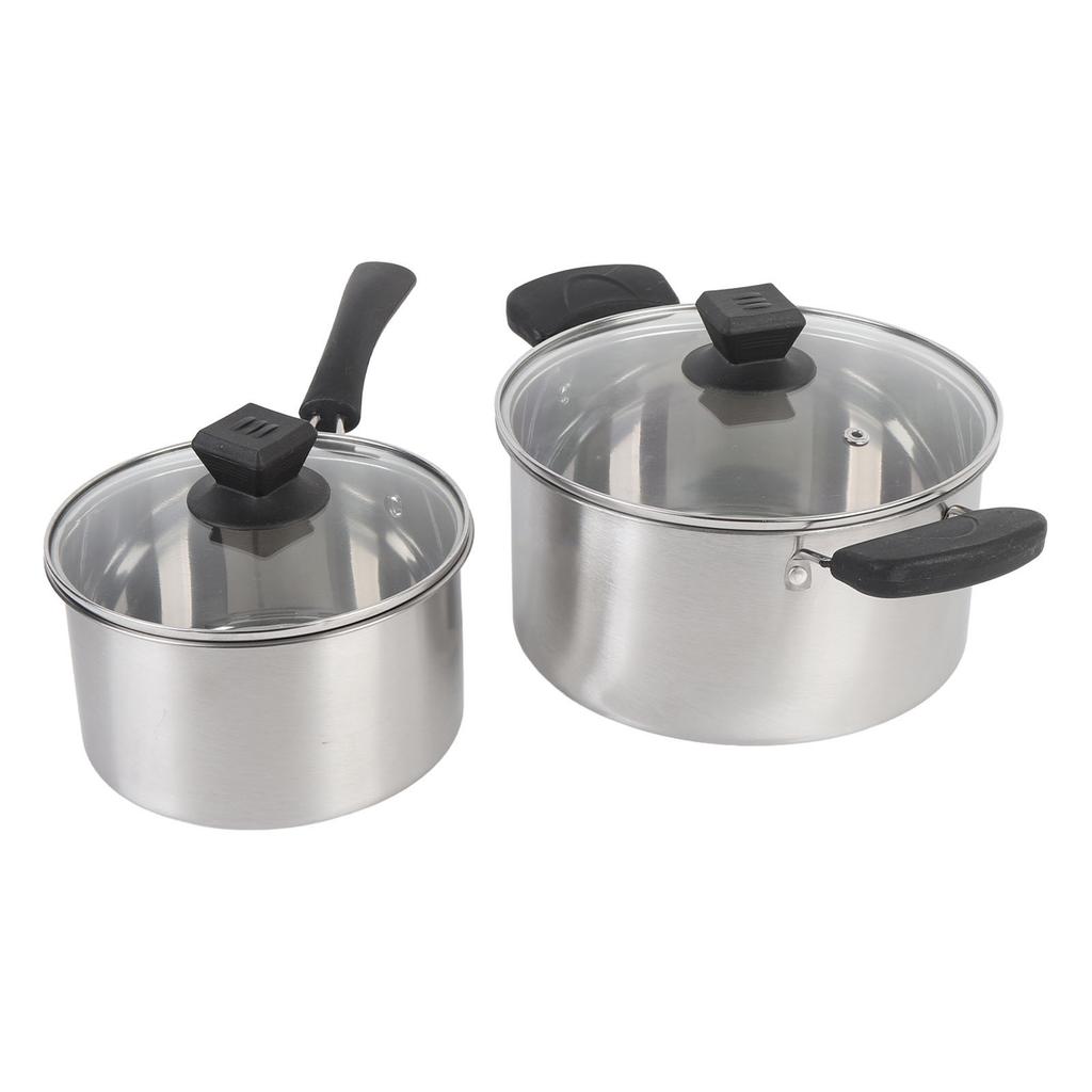 Stainless Steel Saucepan Milk Pan with Long Heatproof Handle Stockpot with 2 Ear Handles Cooking