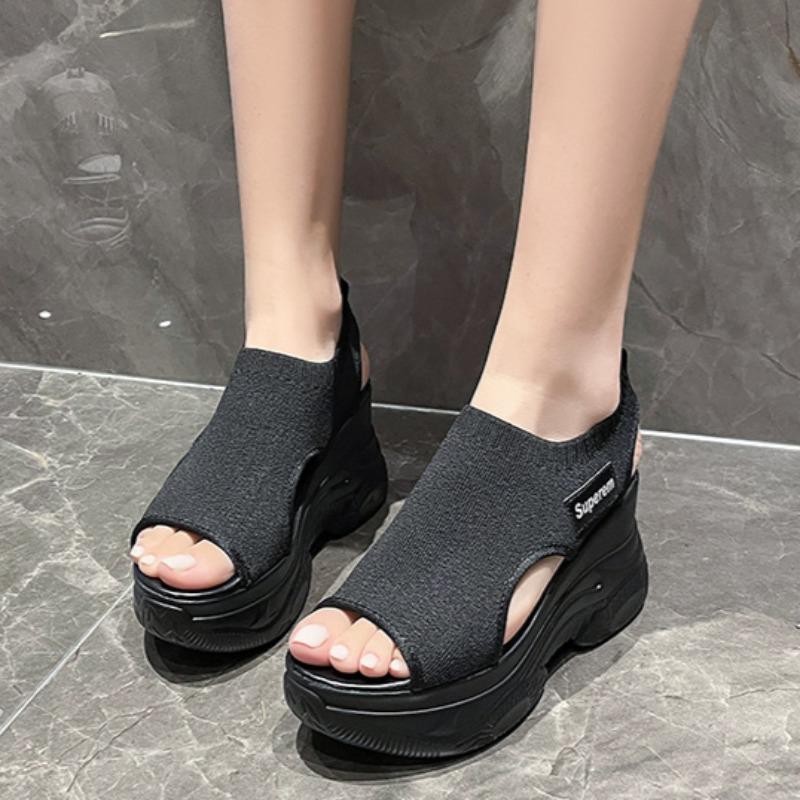 Summer New Knitted Fish Mouth Muffin Bottom Women's Sandals