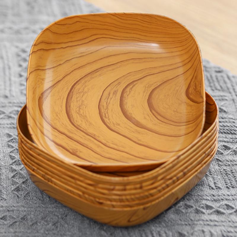 Imitation Wood Grain Serving Dishes Shatterproof BPA Free Food Safe Unbreakable Trays for Family Holiday Dinner Use