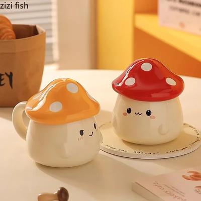Tazza in Ceramica a Forma di Fungo con Coperchio Tazza Creativa per Coppia Tazza per Latte Tazza per Latte Tazza per Avena Tazze per la Colazione Tazze da Bere per la Casa Tazze da Tè
