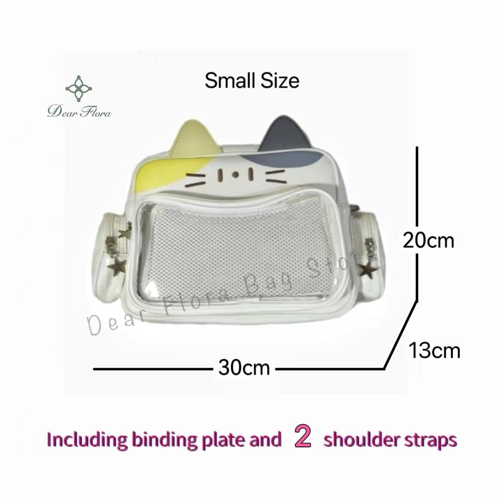 New Korean Kawaii Cat Ita Bag Cute PU Shoulder Bag Girls Transparent Pocket Harajuku Crossbody Bag Women's Fashion Backpacks
