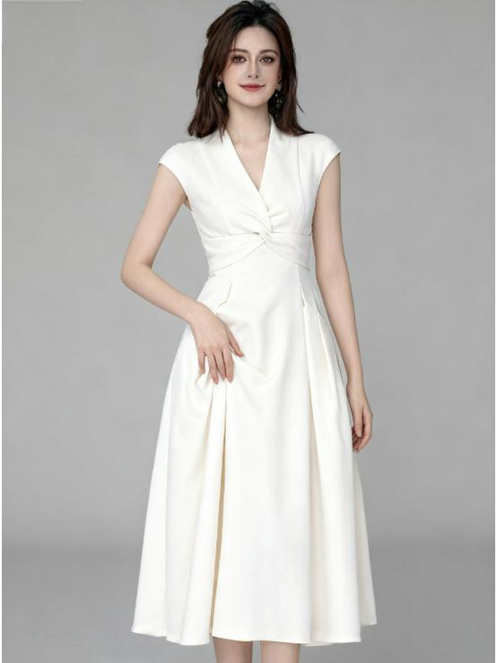 Robe d'été française élégante sans manches - Jupe midi à nœud torsadé avec design sexy