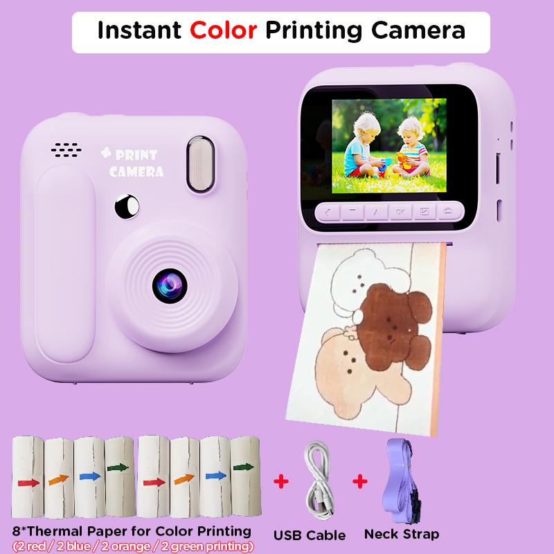 Kids Instant Color Printing Camera 1080P Colorful Po Thermal Print Toys Camera Video Games Music Children Boys Girls Gifts