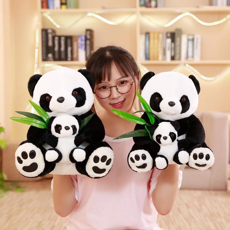 Mother and Son Panda Doll Plush Toy Black and White Ragdoll Throw Pillow Hug Bear Doll Doll Give Girlfriend Birthday Gift