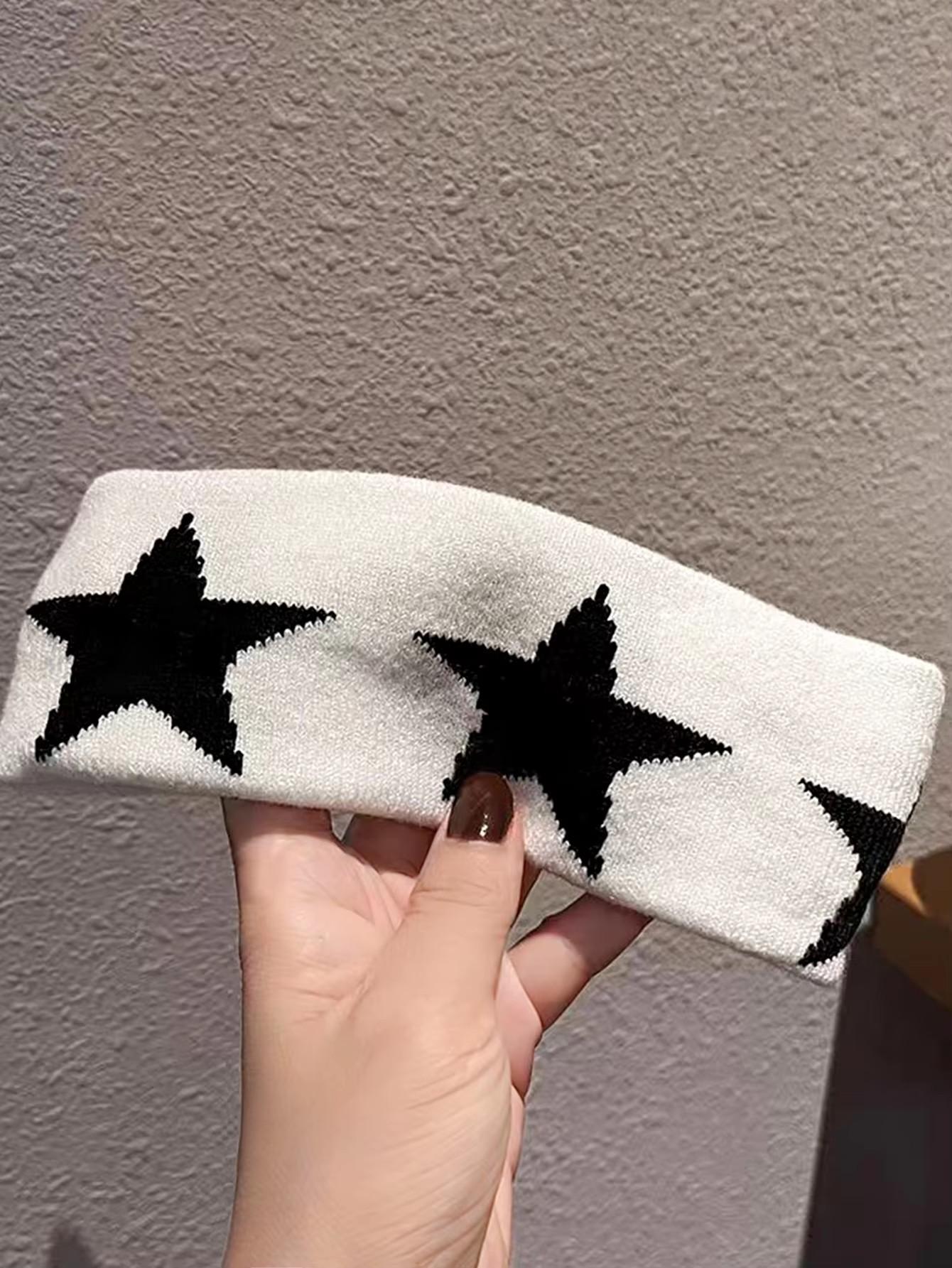 

Вязаная повязка на голову со звездным узором для женщин, эластичная спортивная повязка на голову, впитывающая пот, нескользящая, эластичная повязка для тренировок