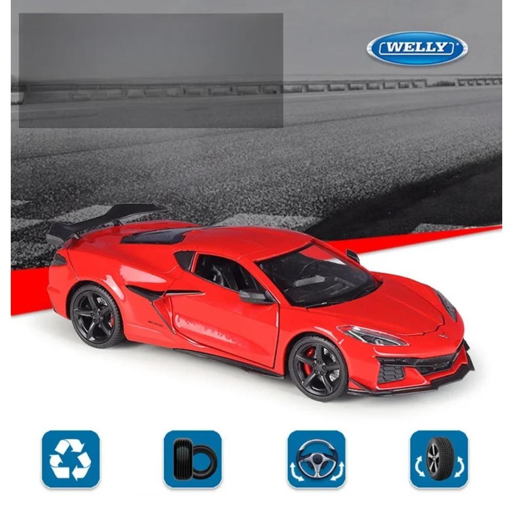WELLY 1/24 Chevrolet Corvette Z06 2023 Alloy Sports Car Model Diecast Metal Track Racing Car Vehicles Model Simulation Kids Gift