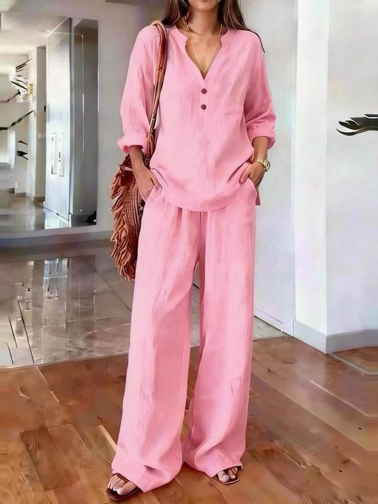 Women S Long Sleeve Solid Color Loose Casual Two Piece Set